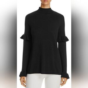 HEATHER B Womens Black Ruffled Ribbed Vented Hem Long Sleeve Mock Neck Sweater